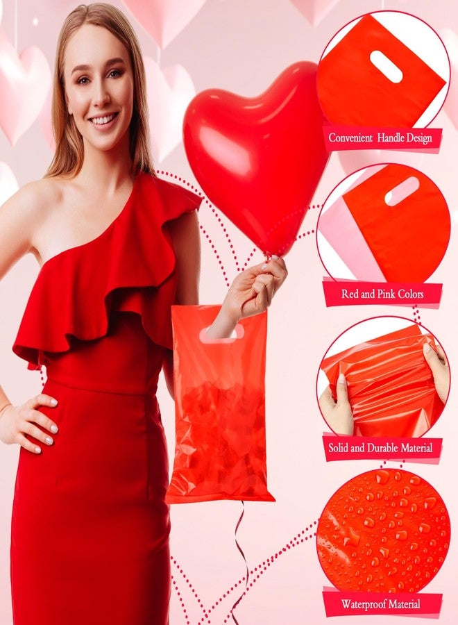 Kolldenn 100 Pieces Valentine's Day Gift Bags Bulk Red and Pink Plastic Gift Bags with Handle Goodie Candy Bags Holiday Treat Bags for Valentine's Day Party Favor Supplies (6.3 x 9.8 Inch) - Image 5